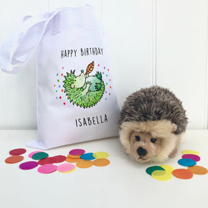 Fluffy Hedgehog in Personalised Bag