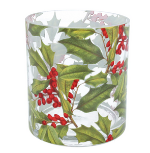 Glass T Light Holder With Holly Pattern