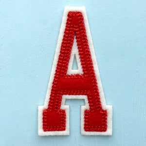 Embroidered Iron On Varsity Alphabet Letters Red