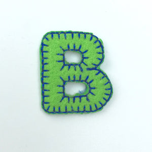 Embroidered Iron On Patchwork Alphabet Letters Blue/Green