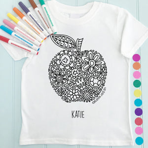 Apple Girls T-Shirt Personalised To Colour in