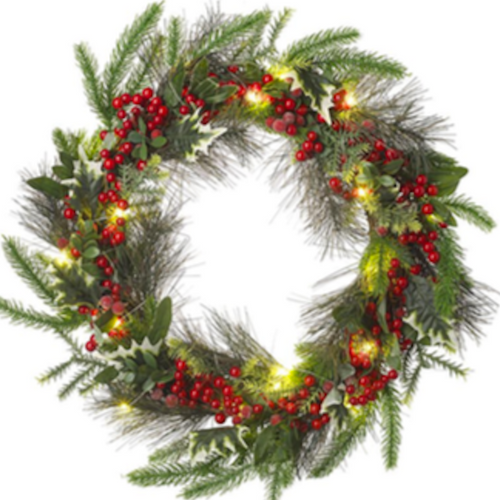 Light Up Christmas Red Berry Wreath 50cm