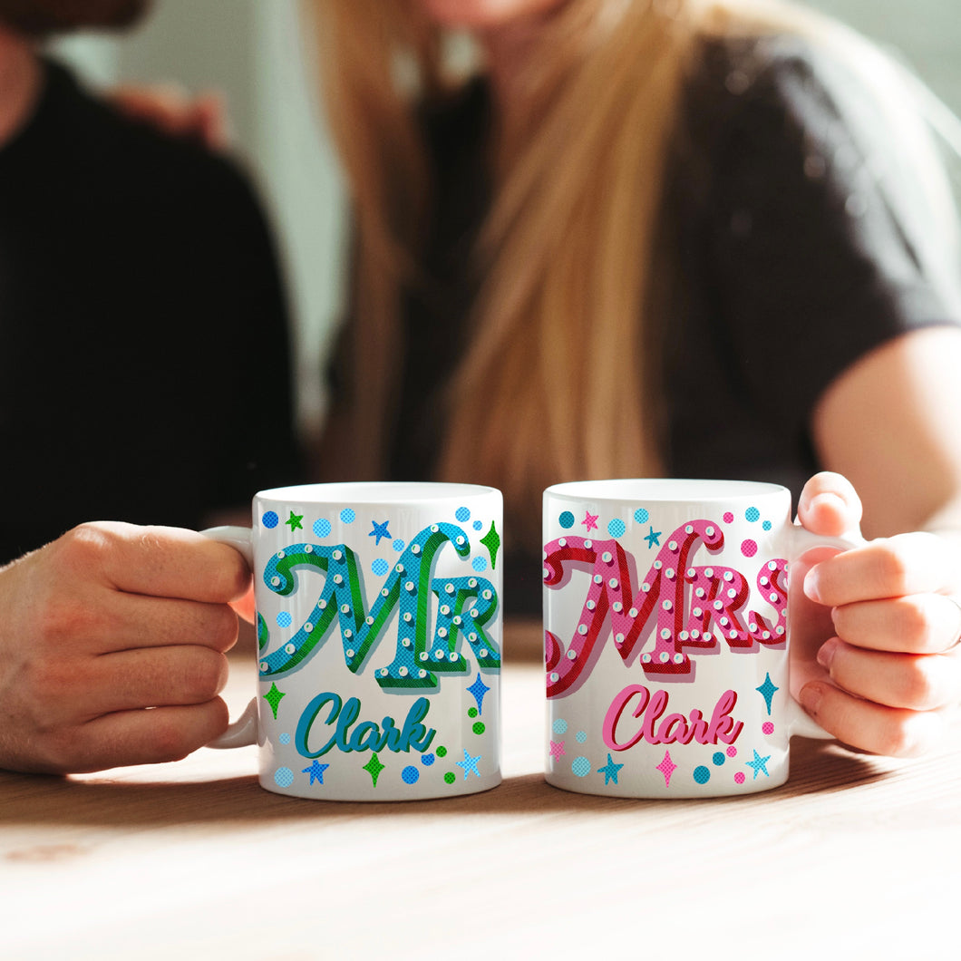 Colourful Mr And Mrs mugs