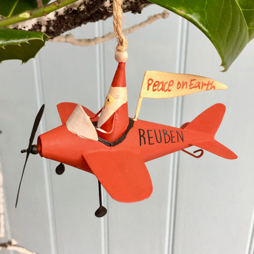 Personalised Santa in Aeroplane Christmas Decoration