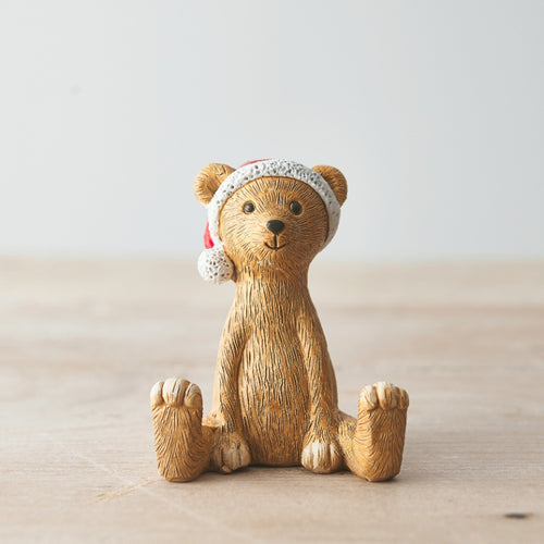 Christmas Sitting Bear With Santa Hat