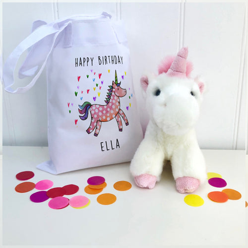 Fluffy Unicorn in Personalised Bag