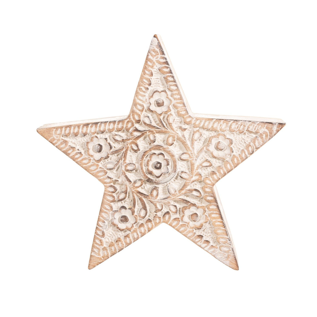 Hand Carved Wooden Star Decoration